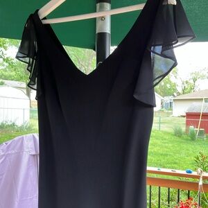 S.L. Fashions Black Asymmetrical Ruffled Sheath Dress